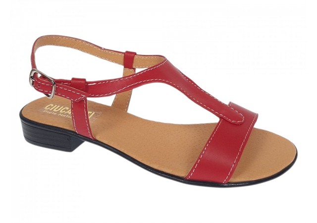 Sandale dama rosii din piele naturala cu toc mic si bareta in T S16RBOX